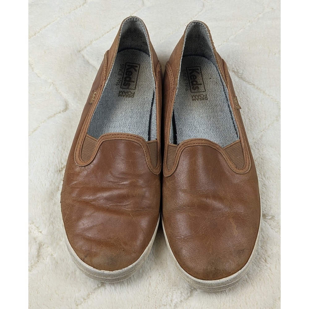 Keds Double Decker Brown Leather Slip On Sneakers WH57259 Womens 7.5